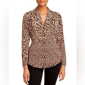 Kenneth Cole Animal Print Wrap Long-Sleeve Blouse, Urban Wild Caramel, Size L
